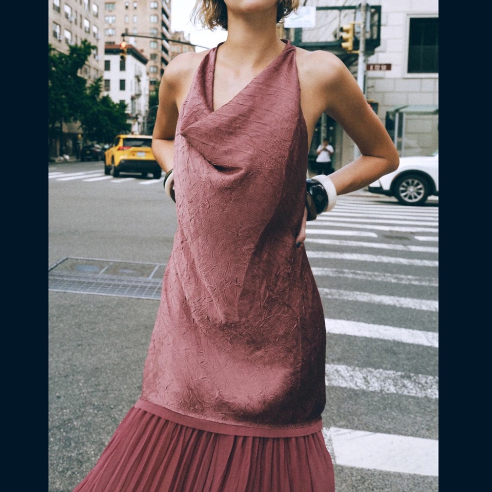 Zara Pleated Midi Dress Semi-Sheer Crinkle Effect Flappercore 1920’s Size Small